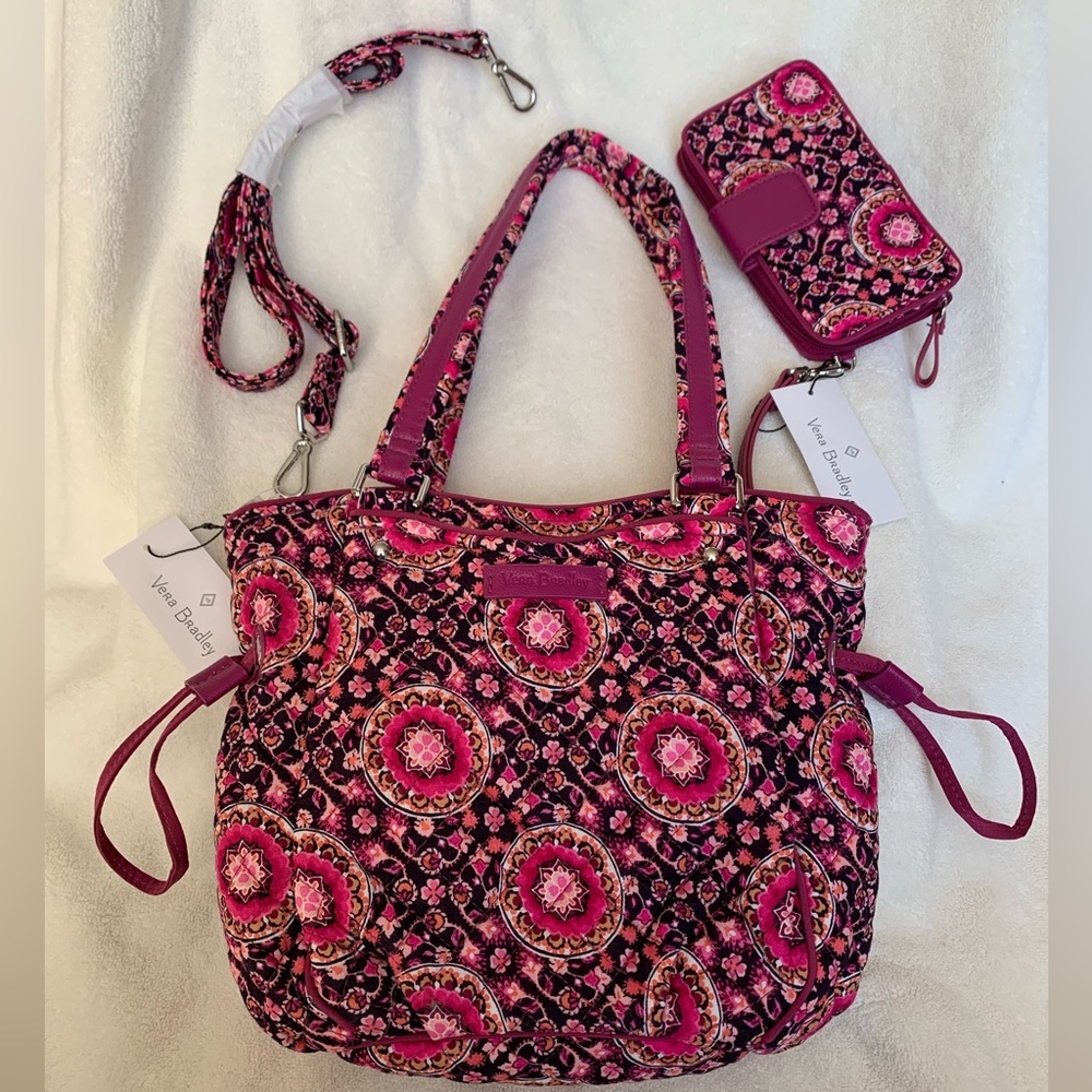 New w Tags Vera Bradley Iconic Mini Glenna Satchel in Raspberry Medallion